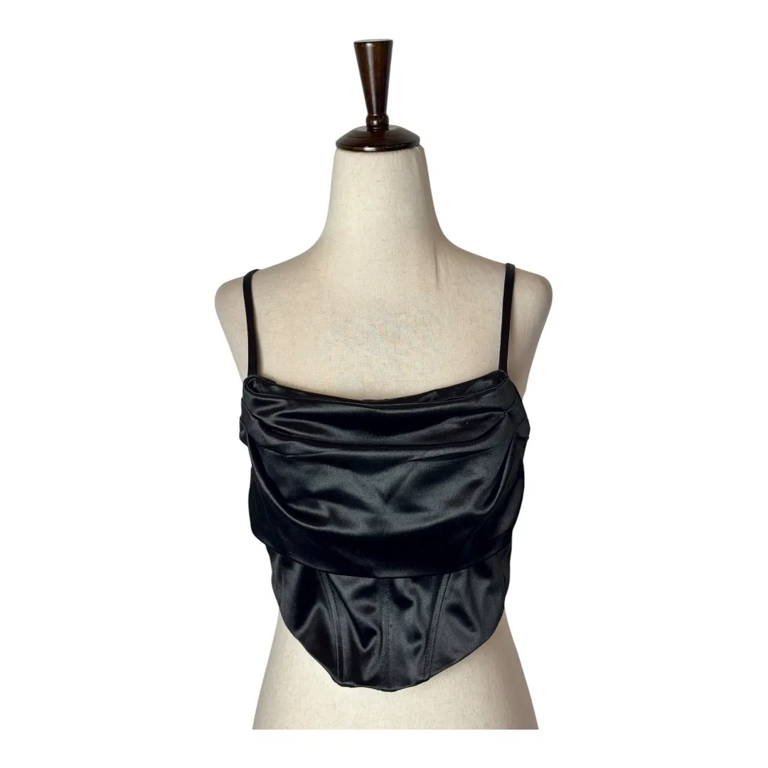NBD Corset Women Medium Black Satin Cropped Top Sleeveless Party Whimsigoth Sexy - Image 3