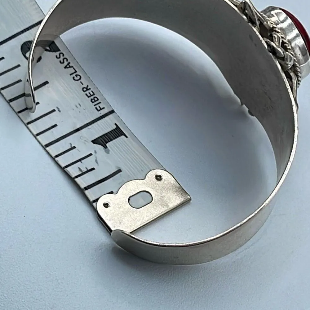 Vintage 950 MSW silver red Jasper cabachon cuff bracelet - Image 5