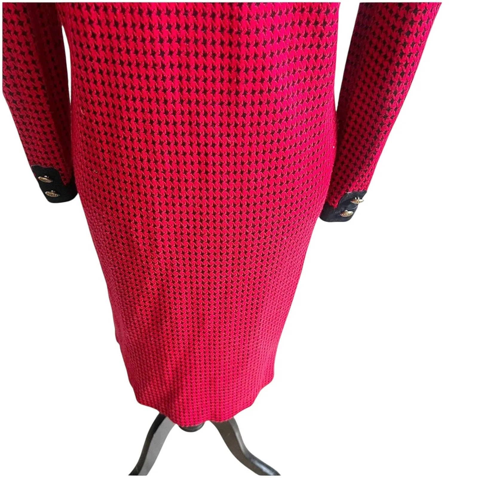 Robert Janan Designed By Eva Midi Vintage Houndstooth Dress Red & Black Size 6 - Image 6