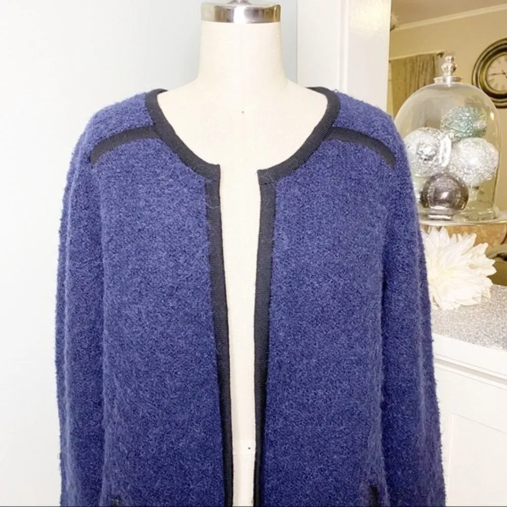 Boden Navy Blue Boucle Jacket with Contrast Trim 10 Medium - Image 4