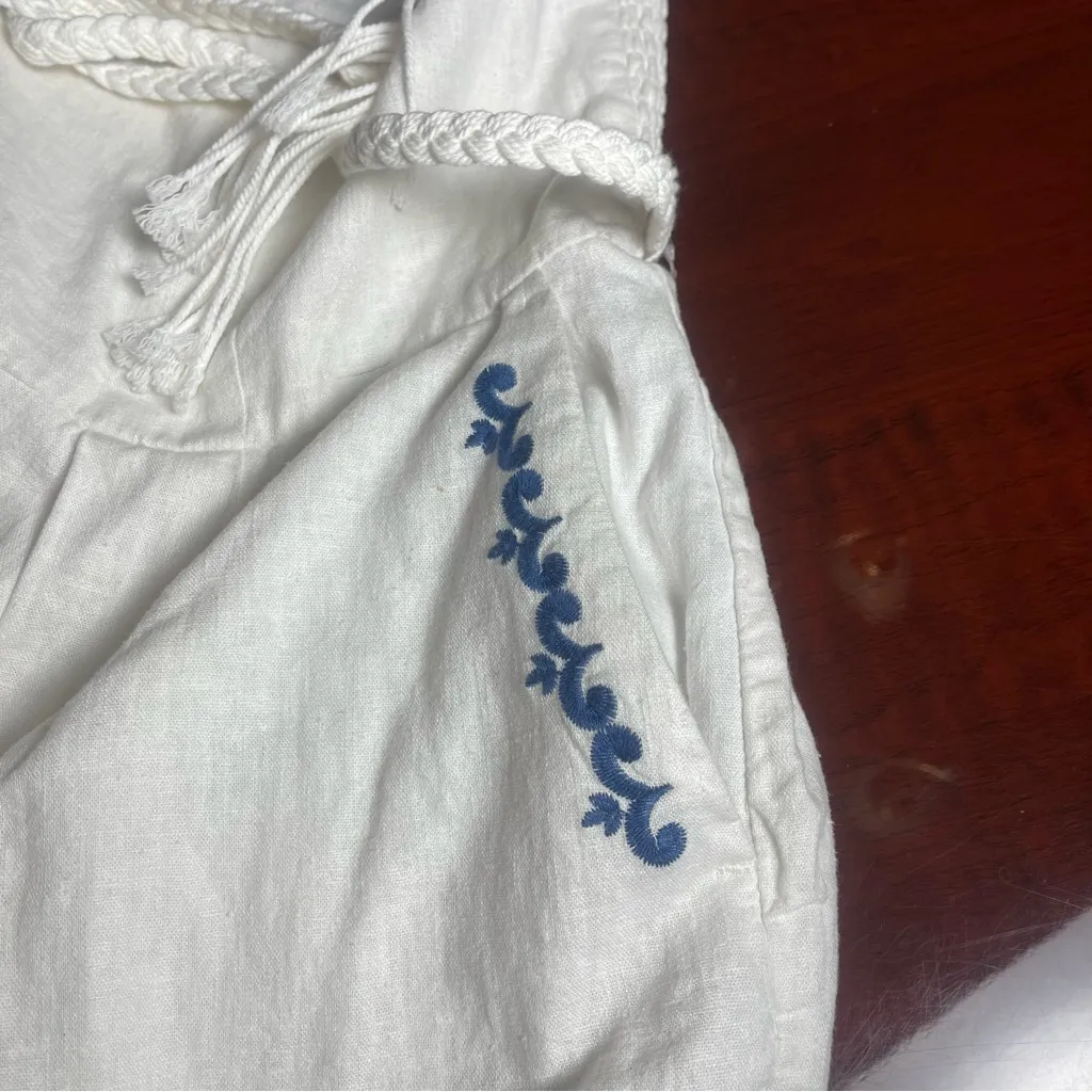 Caroline Constas Blue Embroidered White Linen Romper Resort Chic Fairy Coquette Size L - Image 16