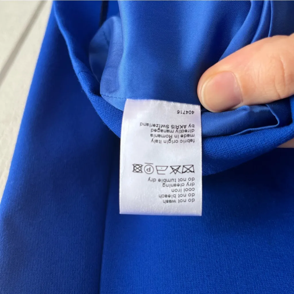 AKRIS Punto Cobalt Blue Cutout Shoulder Knit Sheath Dress US 8 - Image 14