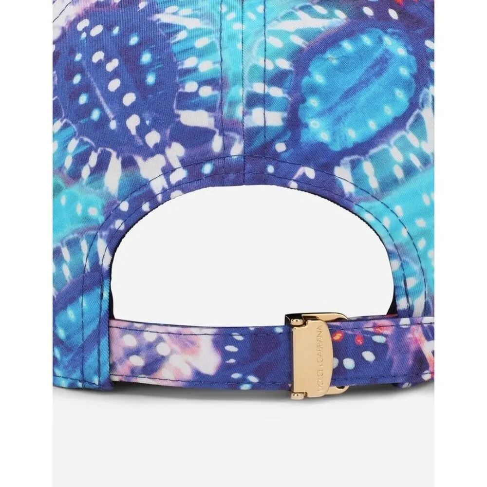 Dolce & Gabbana Hat Size M 58 / 7 1/8 β Abstract Print Cap Gold Logo Accent NWT Blue Size M - Image 4