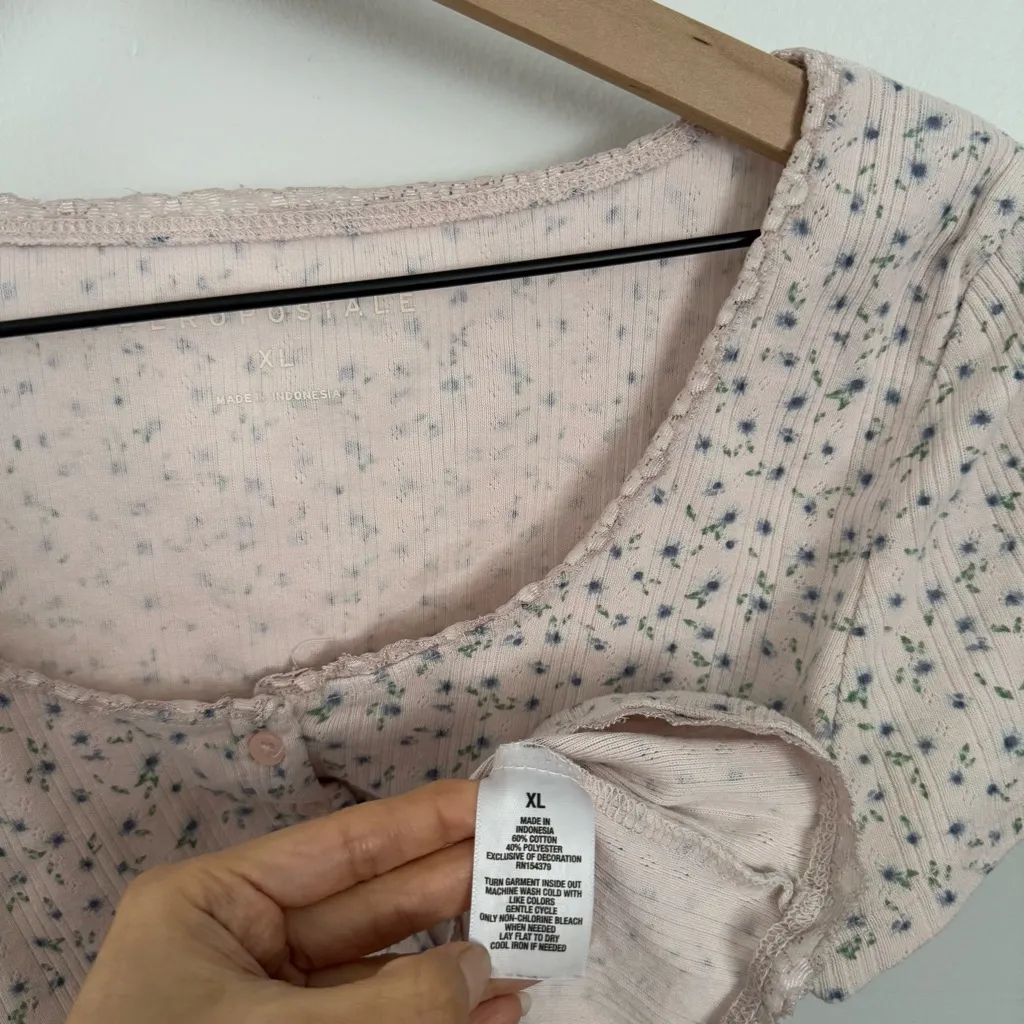 Aeropostale XL Floral Baby Tee Crop Button Up Boho Cottage Coquette Soft Girl - Image 5