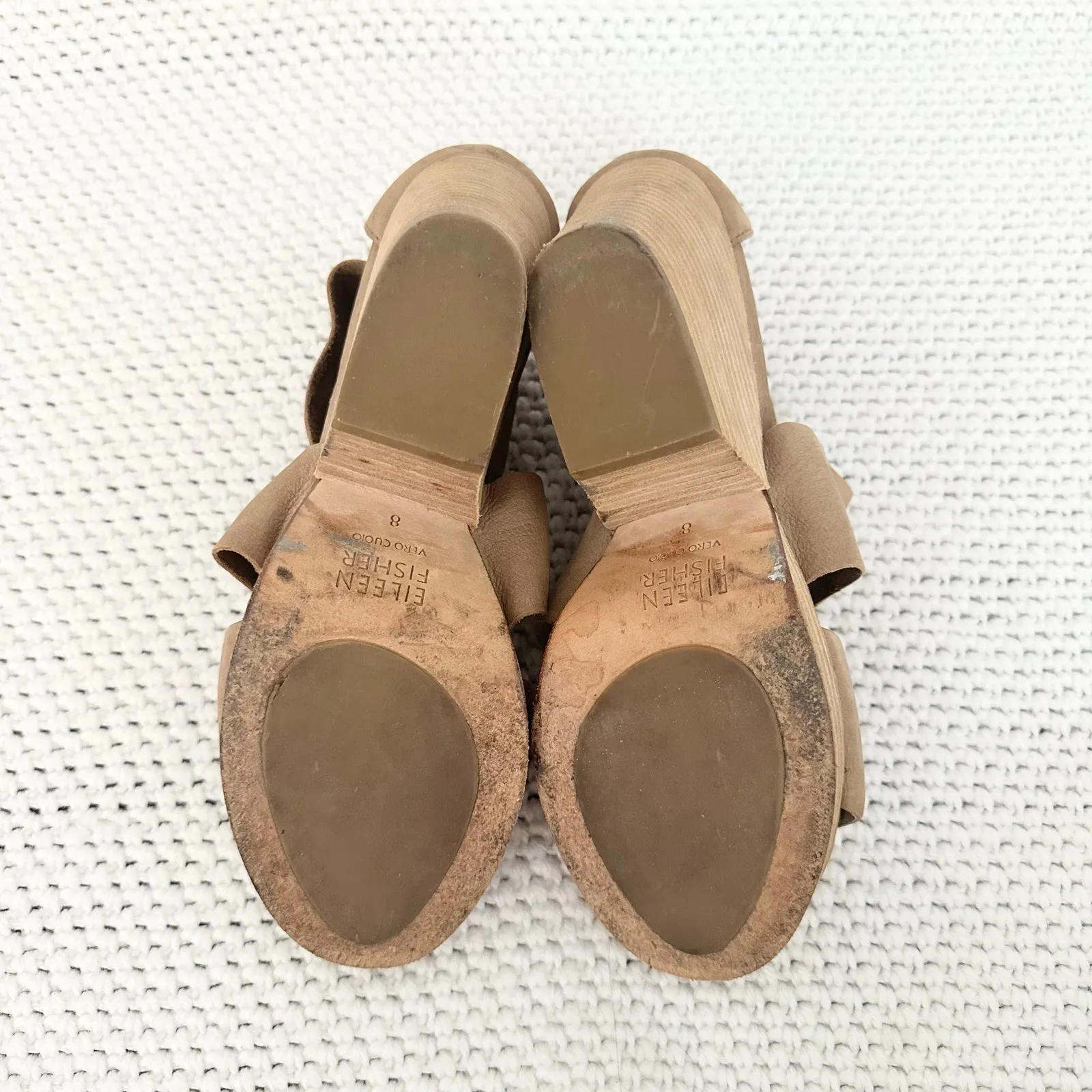 Eileen Fisher Barley Nude Tan Soft Leather Ellis High Platform Wedge Sandals 8 - Image 7