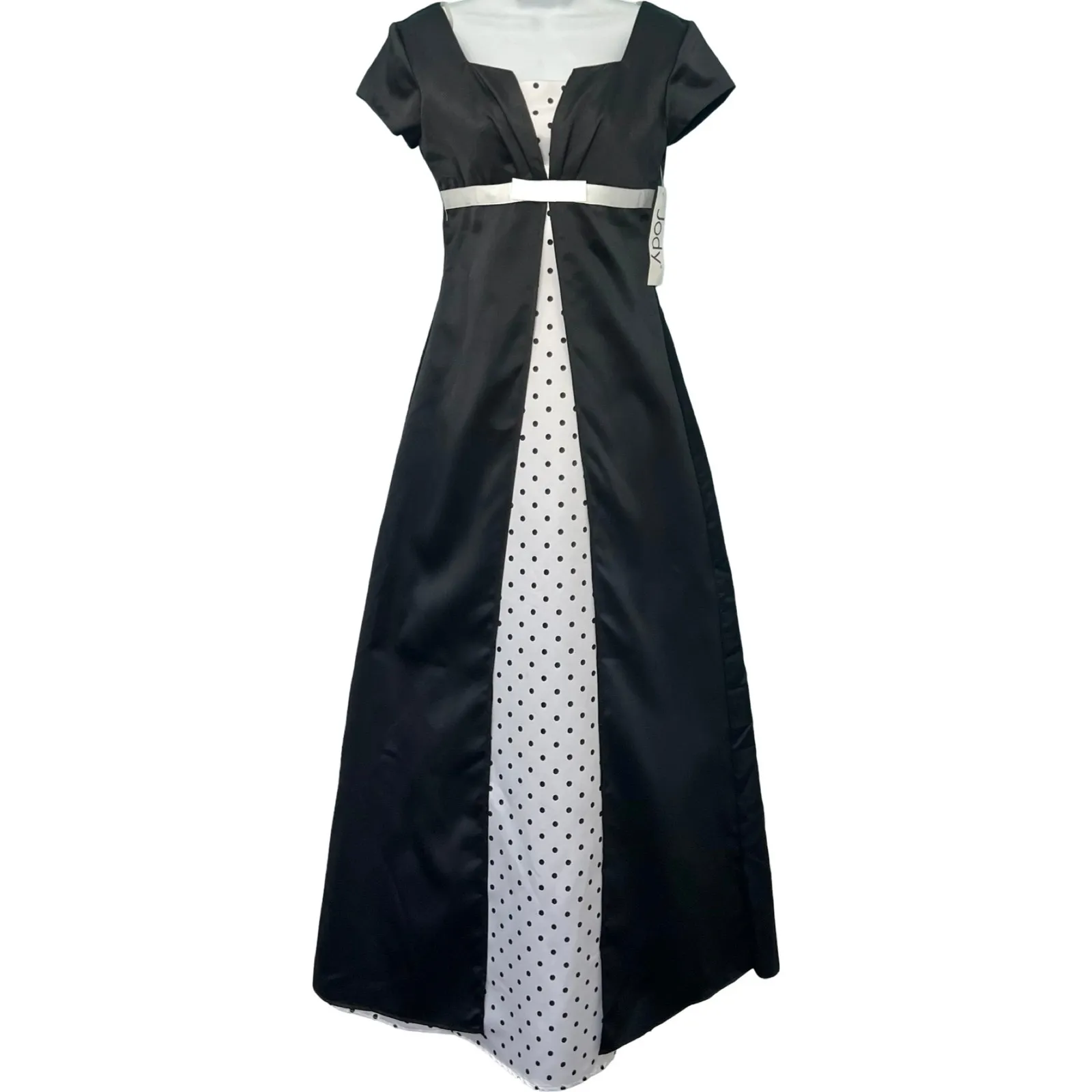 Vintage Black White Tuxedo Cap Sleeve Polka Dot Formal Dress Prom Gown sz 2 NEW - Image 2