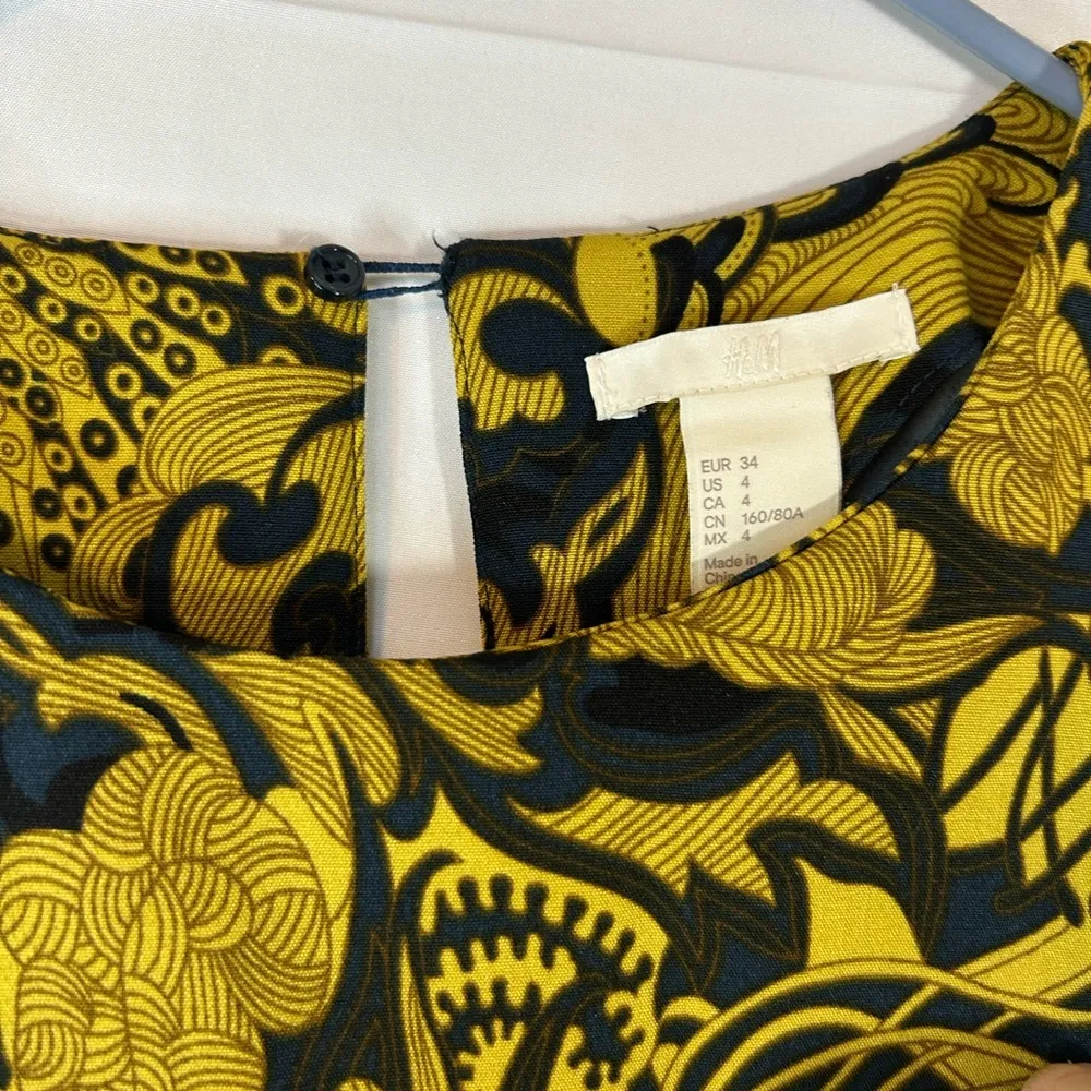 H & M Tunic/Mini Dress 3/4 Sleeve Round Neck Curved/Slit Sides Multicolor Size 4 - Image 4