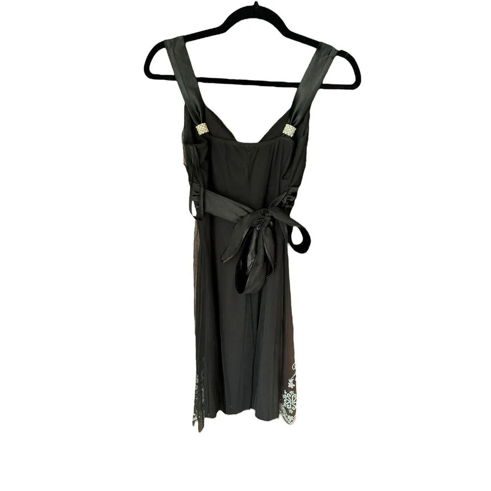 Taboo Black Empire Waist Chiffon Beaded Knee Length Dress Small Whimsygoth Y2K - Image 4