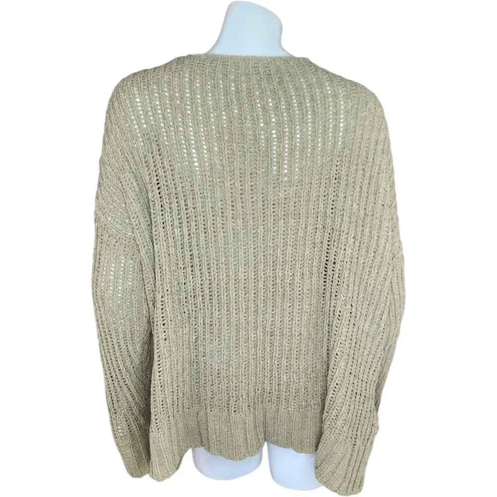 Pink Lily Womens Small Olive Green Open Knit Oversized Drop Shoulder Sweater - Image 6