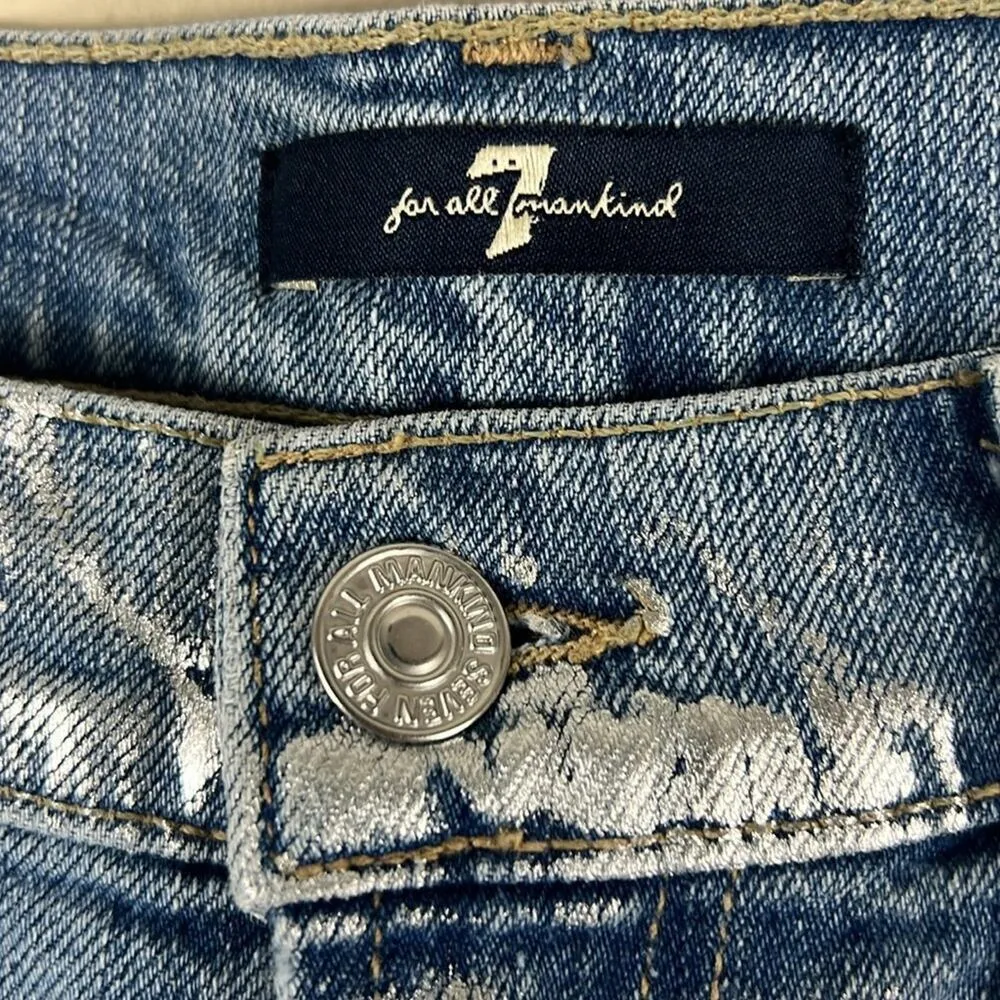 7 For All Mankind Y2K Low Rise Metallic Silver Denim Shorts - Image 2