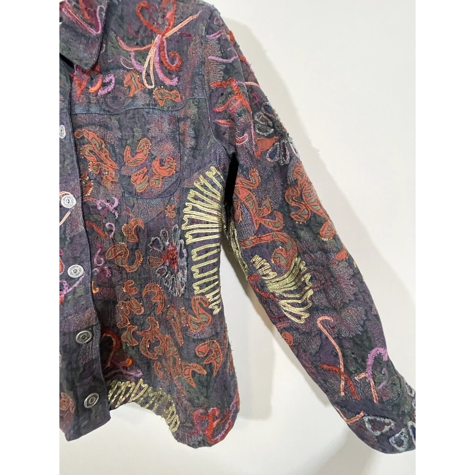 Chicos Soutache Embroidered Jacket Size 2 US 12 Art to Wear Artsy Boho Textured - Image 5