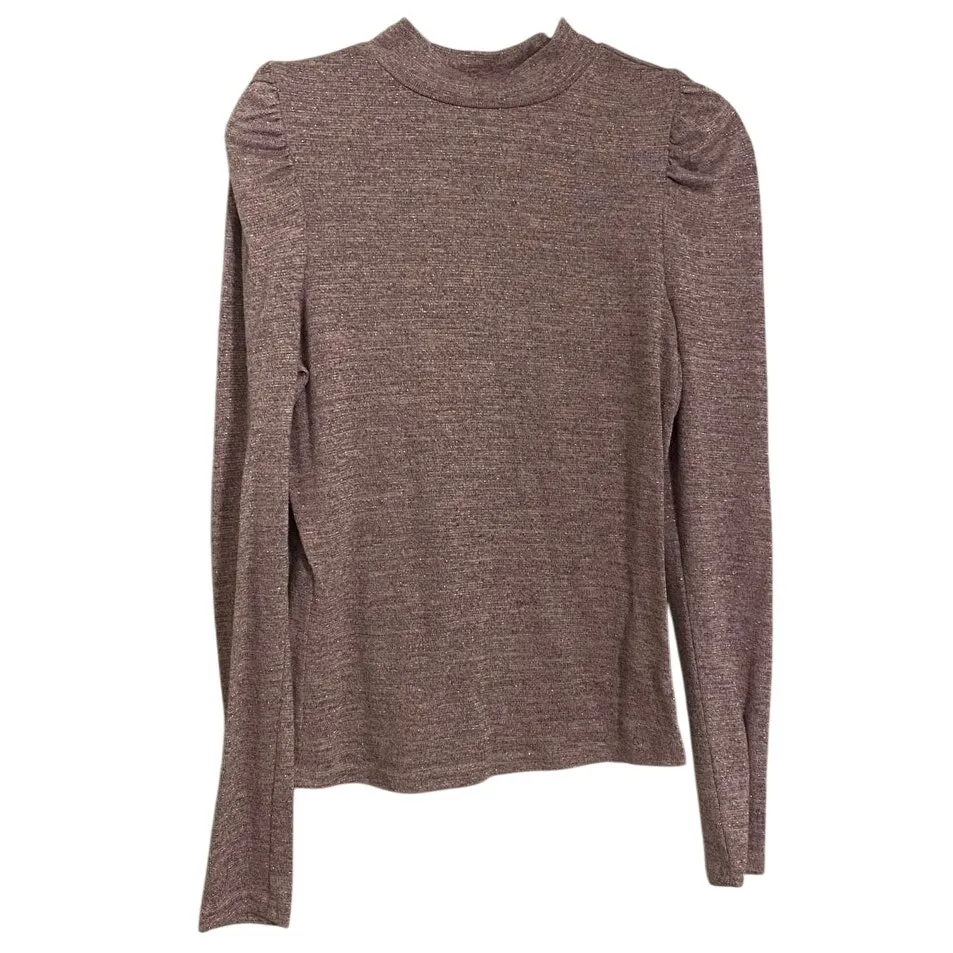 Anthropologie Dolan Purple Sparkle Metallic Puff Sleeve‎ Mockneck Top (Med) - Image 3