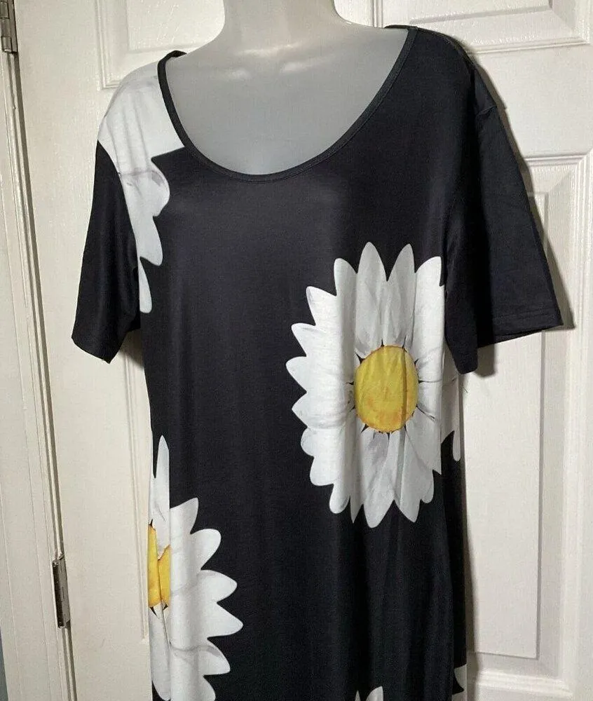 NWT Long MIDI Daisy Short Sleeve Pullover Dress Small Oversized Black - Image 3