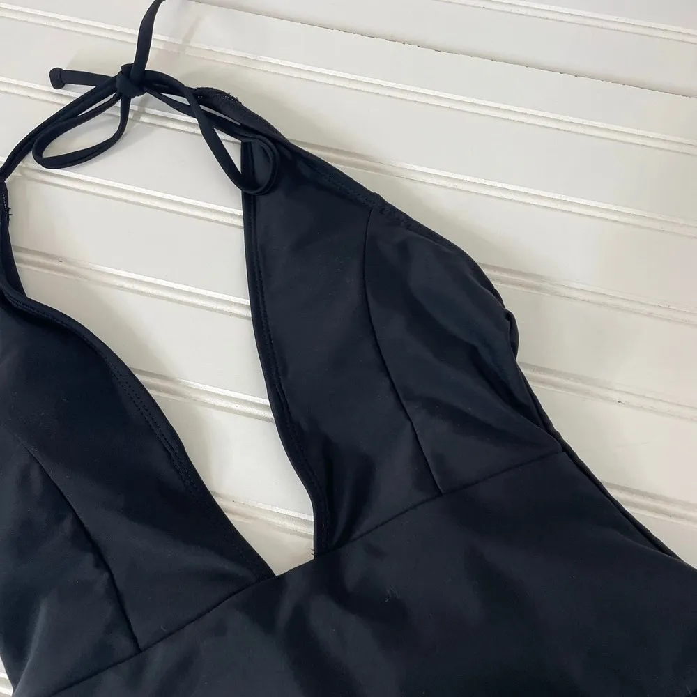 Zaful Black Plunged Neck Halter High Cut One Piece Swimsuit Size 4 - Image 6