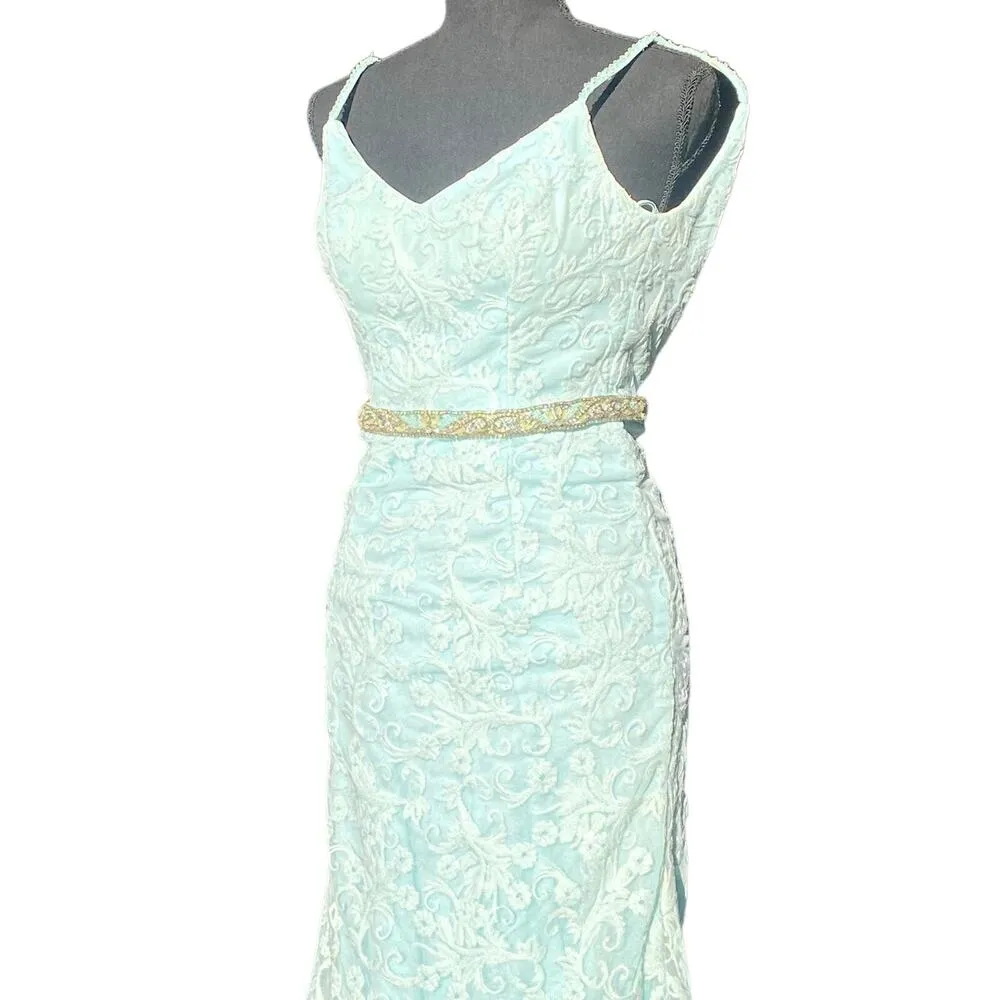 Blue Full Length Lace Overlay Sequins Long Formal Homecoming Dress Teen Womens 0 - Image 10