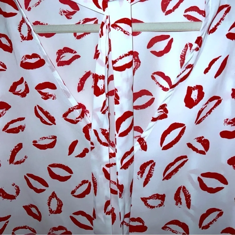 Shein very nice white blouse with red lipstick print! Bell sleeves too. New - Image 5