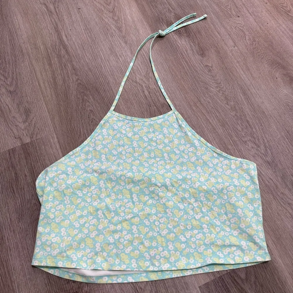 BP. Teal Ivory Allison Halter Top Floral Blue Green 3X Crop Nordstrom - Image 2