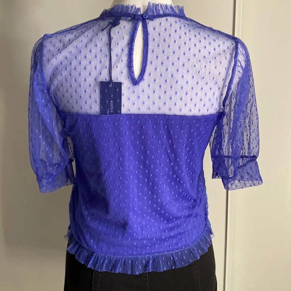 New Romeo & Juliet Couture Modern Mesh Puff Short Sleeve Tee Smocked Blouse - Image 6