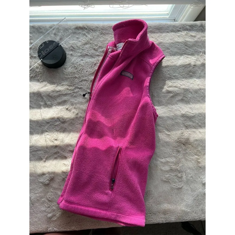 Vineyard Vines Women's Pink Fleece Vest Size L Casual Sleeveless - Image 9