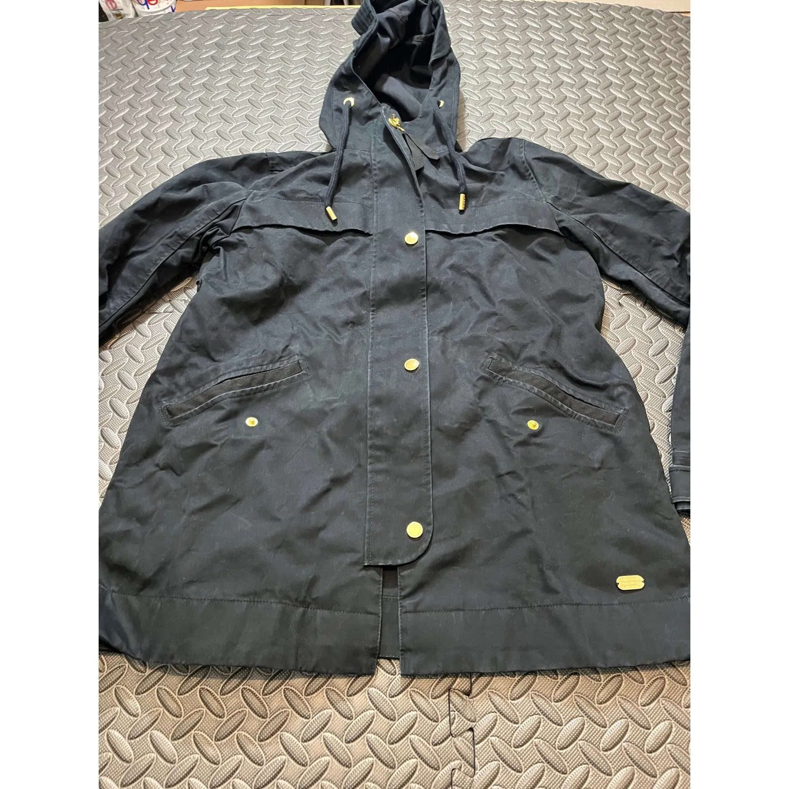 Abercrombie water/wind resistant jacket dark gold buttons hooded womens‎ S - Image 2