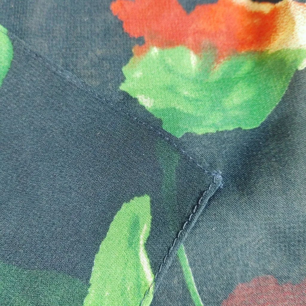 Floral Sheer Scarf Navy Vintage Red Green Flowers Rectangular 42 by 13 Inches - Image 7