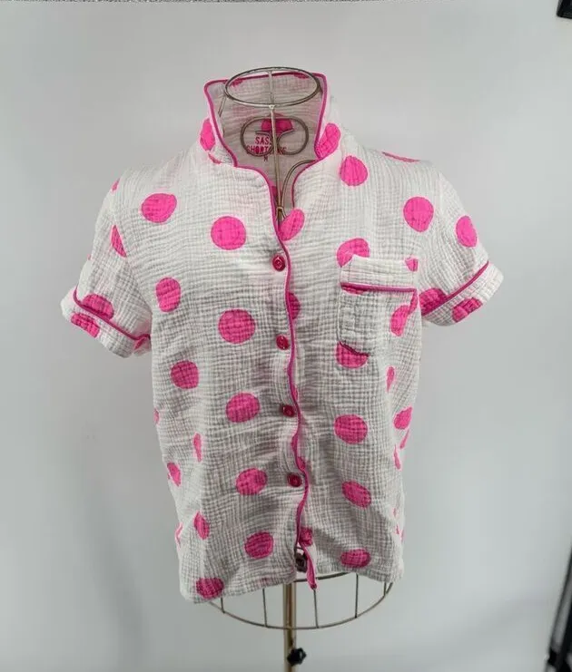 Sassy shortcake Pink White Smiley Short Sleeve Gauze Pajama Top Size Medium Pink - Image 1