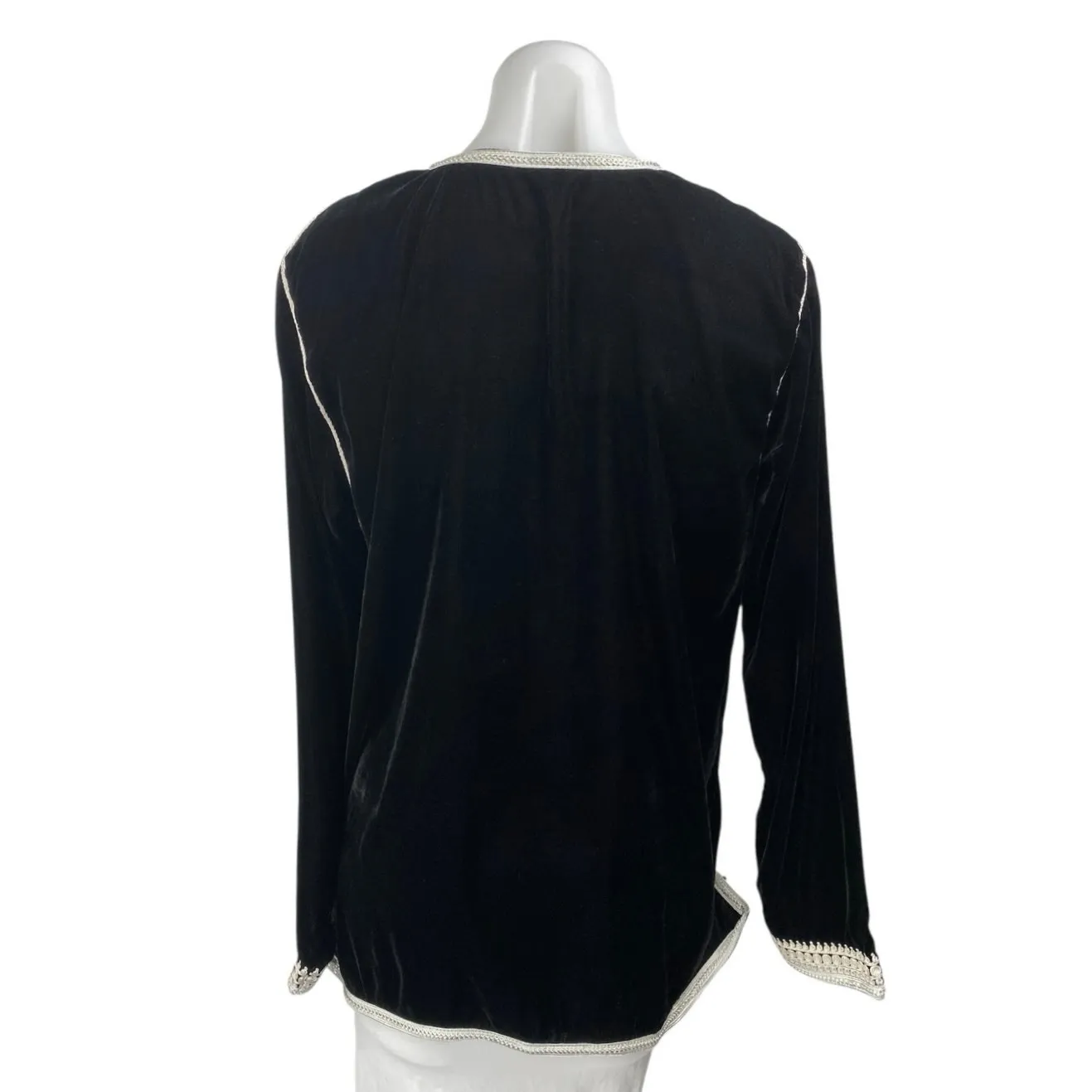 Women's Black Velvet Velour Moroccan Long Sleeve Embroidered Zip Up Blouse Top M Size M - Image 2