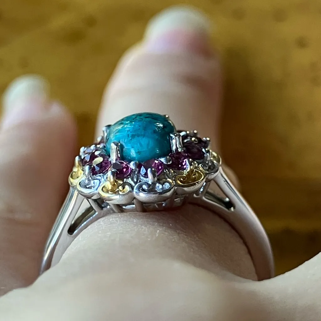 Natural Chrysocolla Orissa Garnet Sterling Silver Ring Size 6 Blue - Image 2