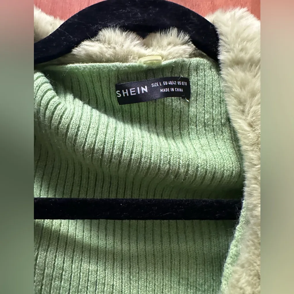 SHEIN Light Green Ribbed Sweater with Faux Fur - Image 2