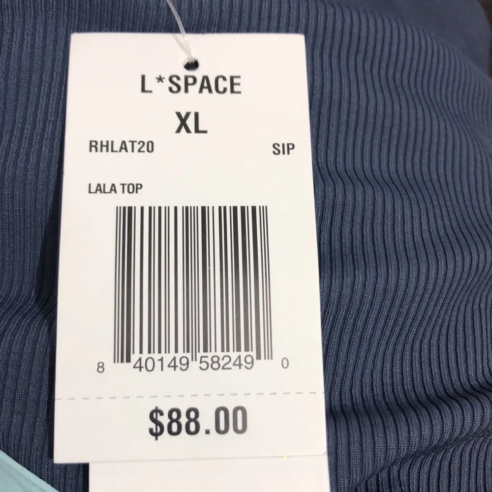 L*Space Lala Ribbed Colorblock Bikini Top in Slate Pool Blue Inca Gold XL NWT - Image 6