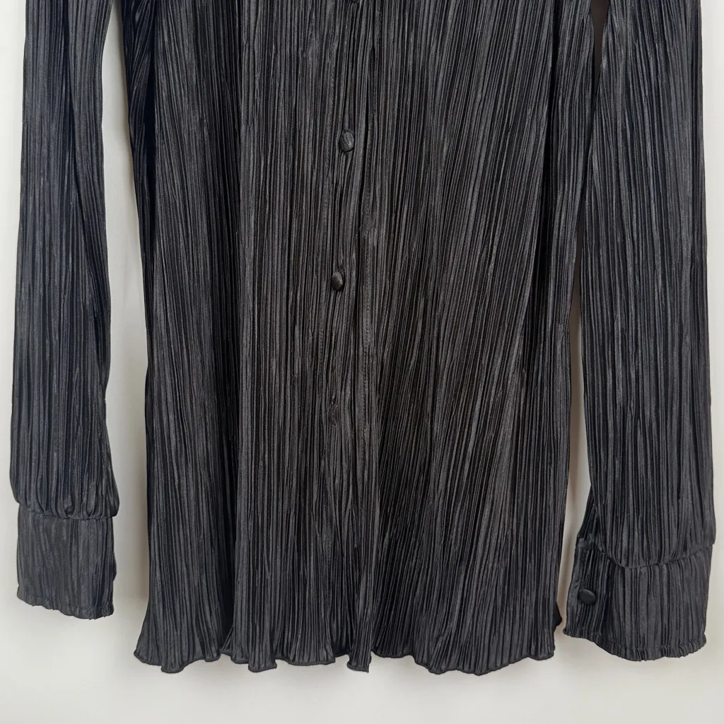 NUFIWI Women 2 Piece Set Button Down Shirt High Waist Shorts Black Pleated M Size M - Image 7