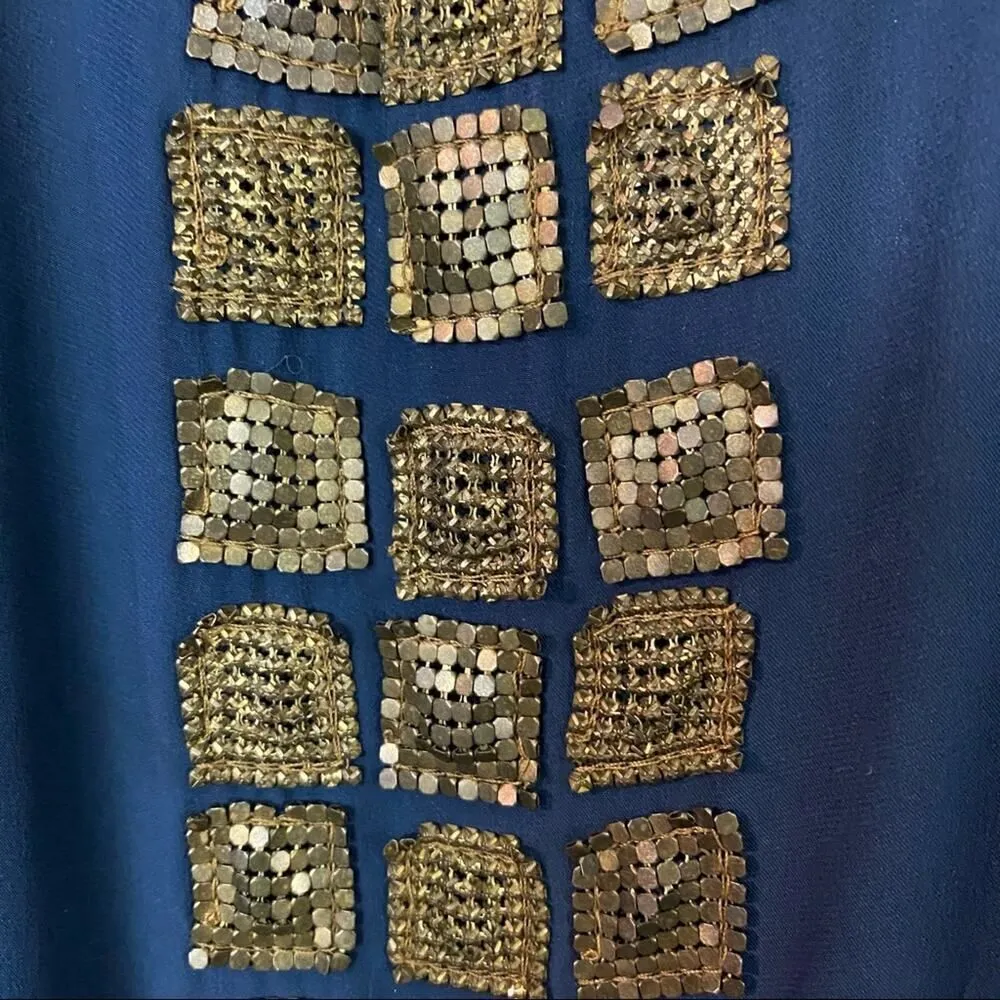 Haute Hippie 100% Silk Blue Dress with Gold Embellishments-Size Small - Image 5