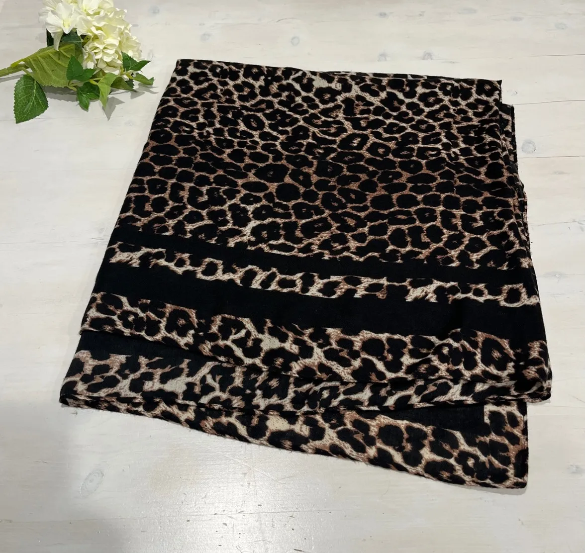 Leopard Print Scarf Fashion Accessory Shawl Wrap Cover Up 72x37 Brown - Image 1