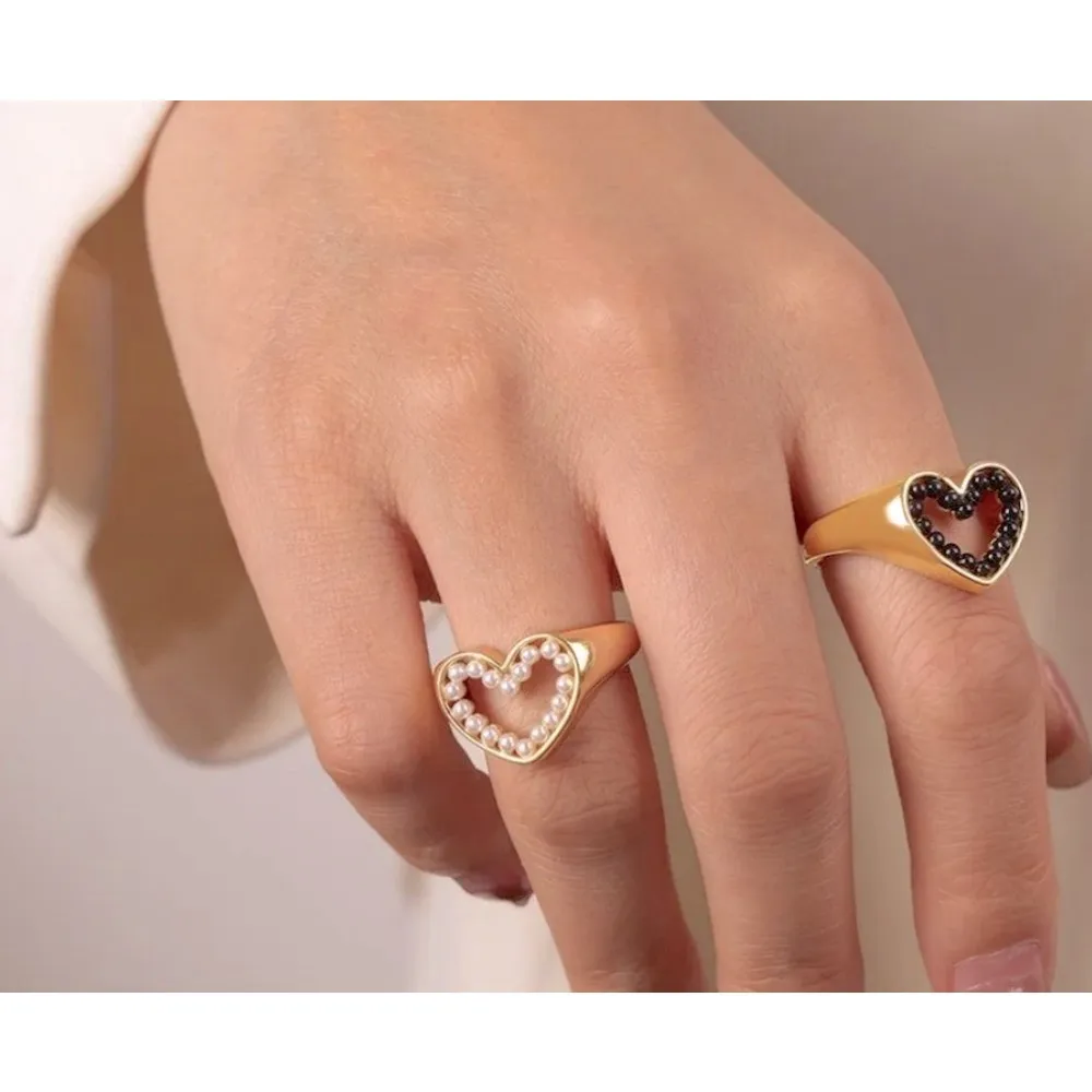 Hollow Pearl Heart Ring | 18k Yellow Gold‎ Plated Sterling Silver - Image 4