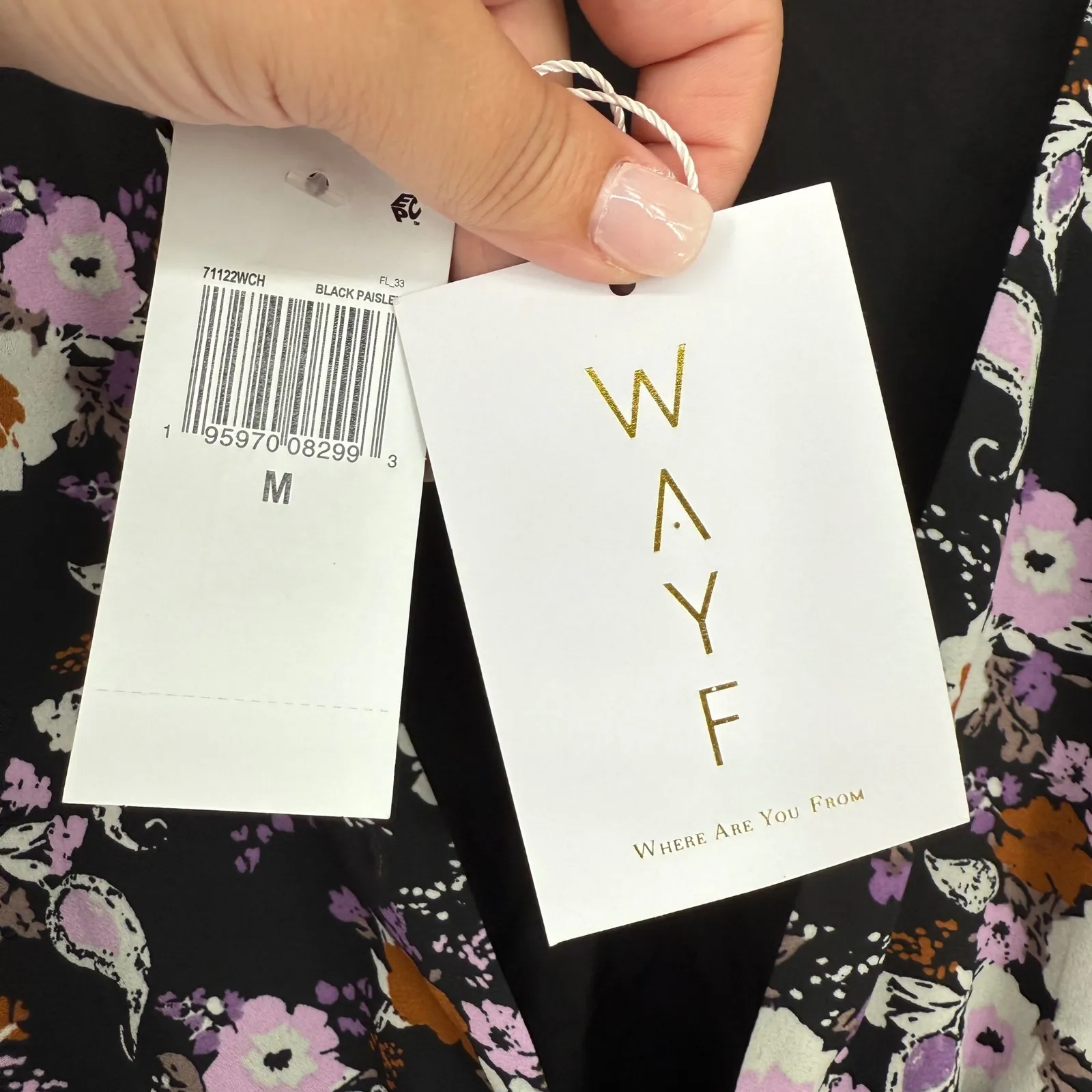 WAYF Sammie Floral Print Tie Front Blouse‎ Long Sleeve Black Paisley Top M - Image 5