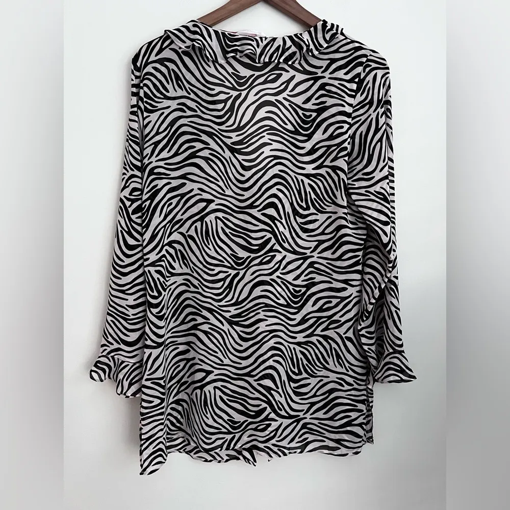 Victoria’s Secret top sheer ruffle vintage long sleeve zebra print M - Image 2