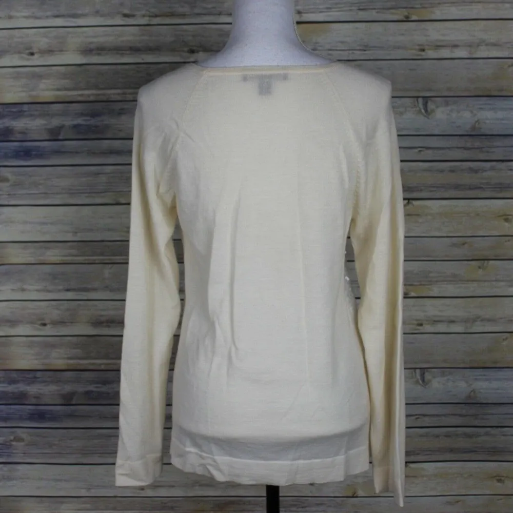 Tommy Bahama Sequin Wool Raglan Sweater Cream Thin Knit Long Sleeve Size Medium - Image 5