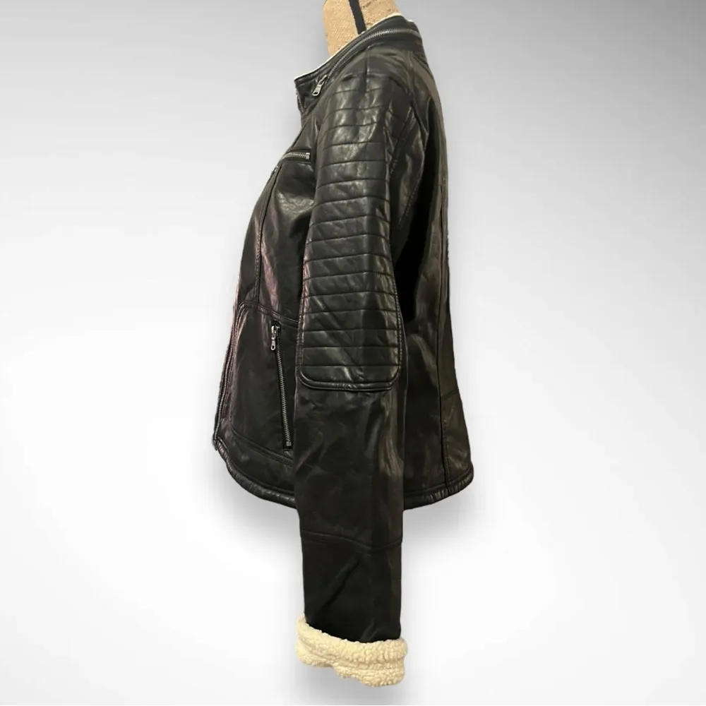 CHAPS Women's‎ Black Faux Leather Mid-Length Motorcyle Jacket XL | EUC - Image 4