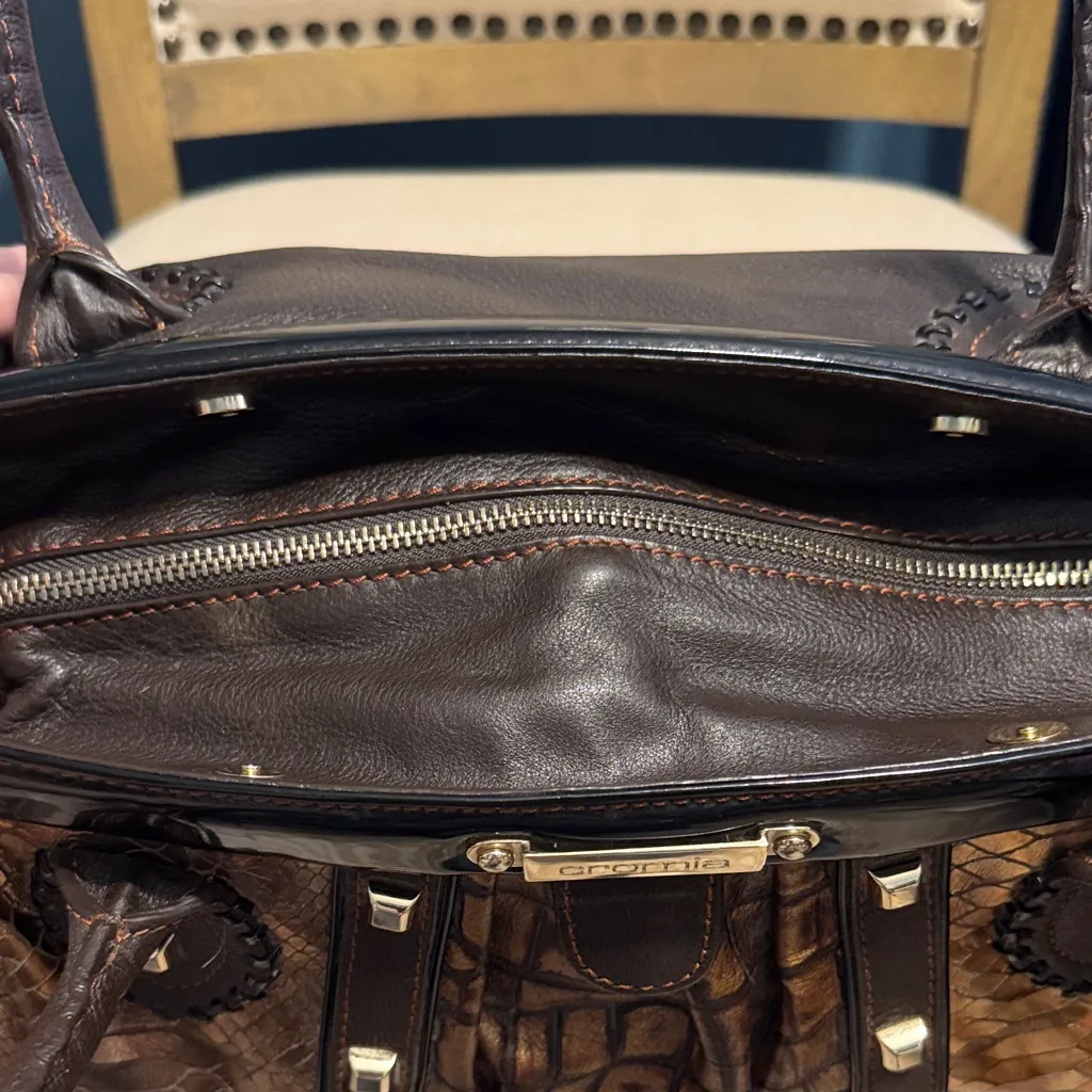 Unique Cromia Leather Bronze and Brown Shoulder Bag Gold - Image 10