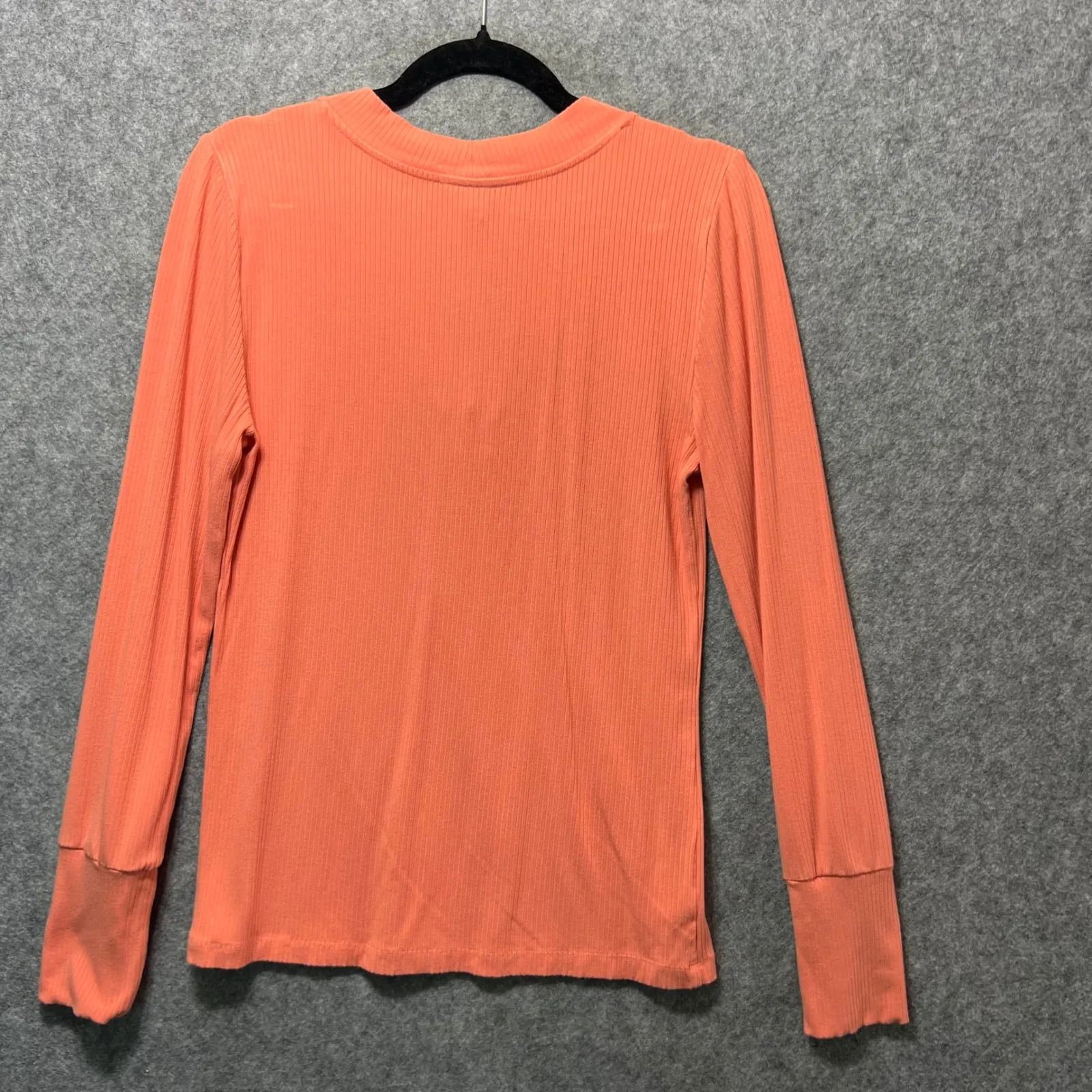 LOFT‎ Ribbed Henley Long Sleeve Shirt Coral V Neck Button Detail Size L - Image 7