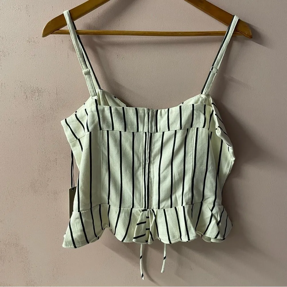 Lovers + Friends Cream/Black Striped Lace-Up Peplum Corset Crop Top Size L NWT - Image 5