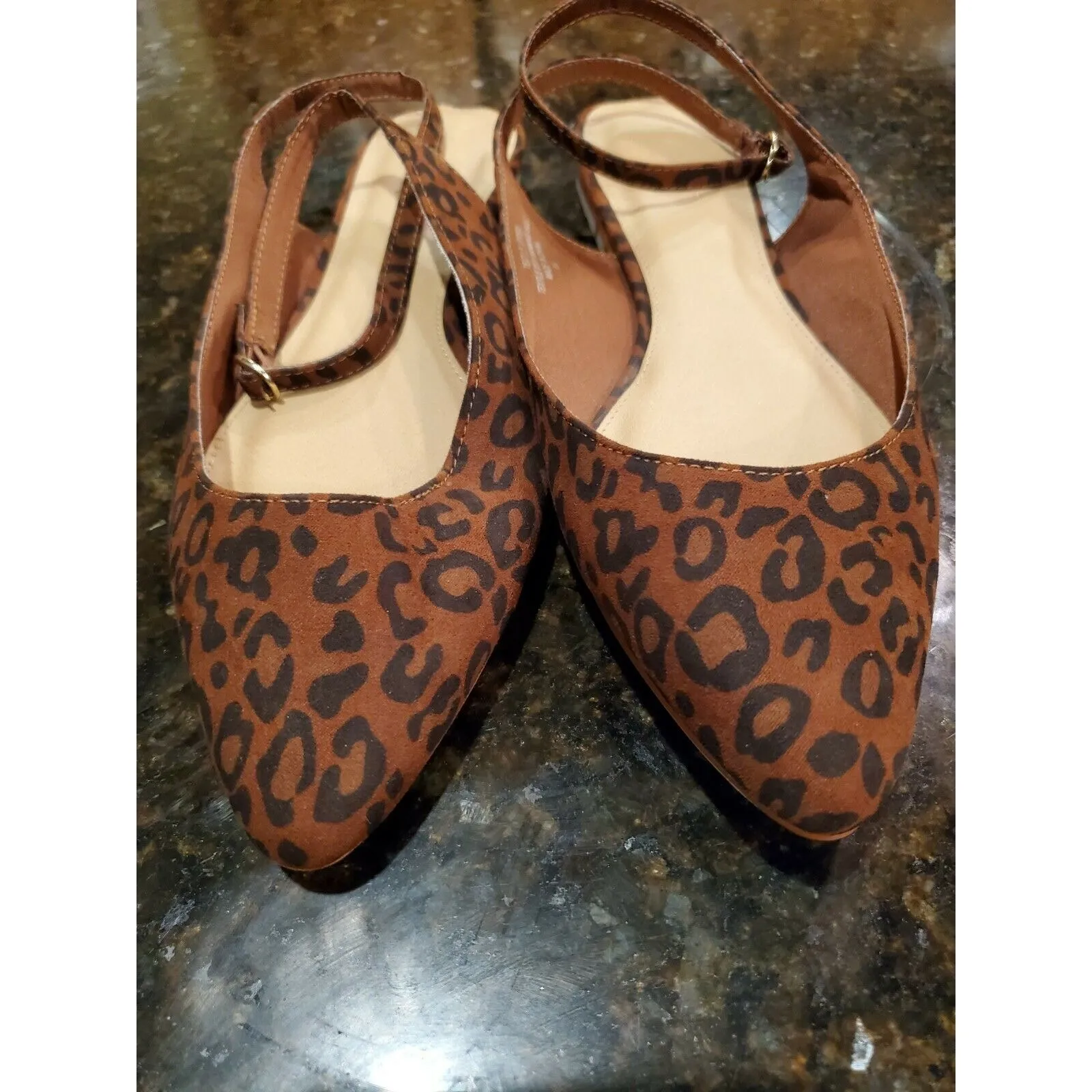 Ann Taylor LOFT Brown Leopard Ankle Strap Slingback Flats Size 8 - Image 2