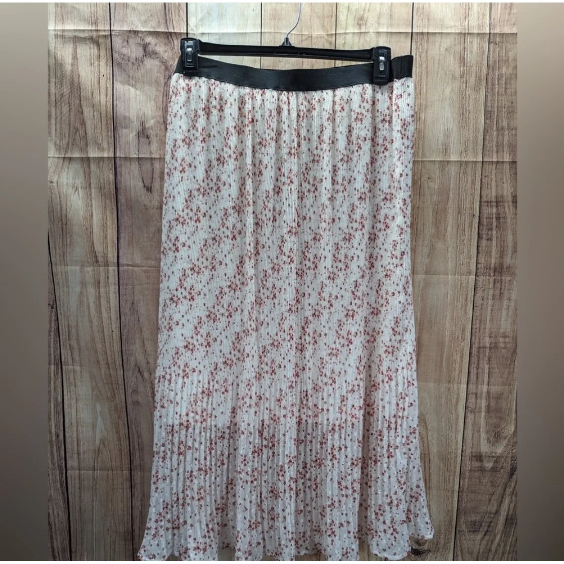 Adrianna Papell Pink Floral Pleated Midi Skirt Elastic Waist Women's XL - Image 3