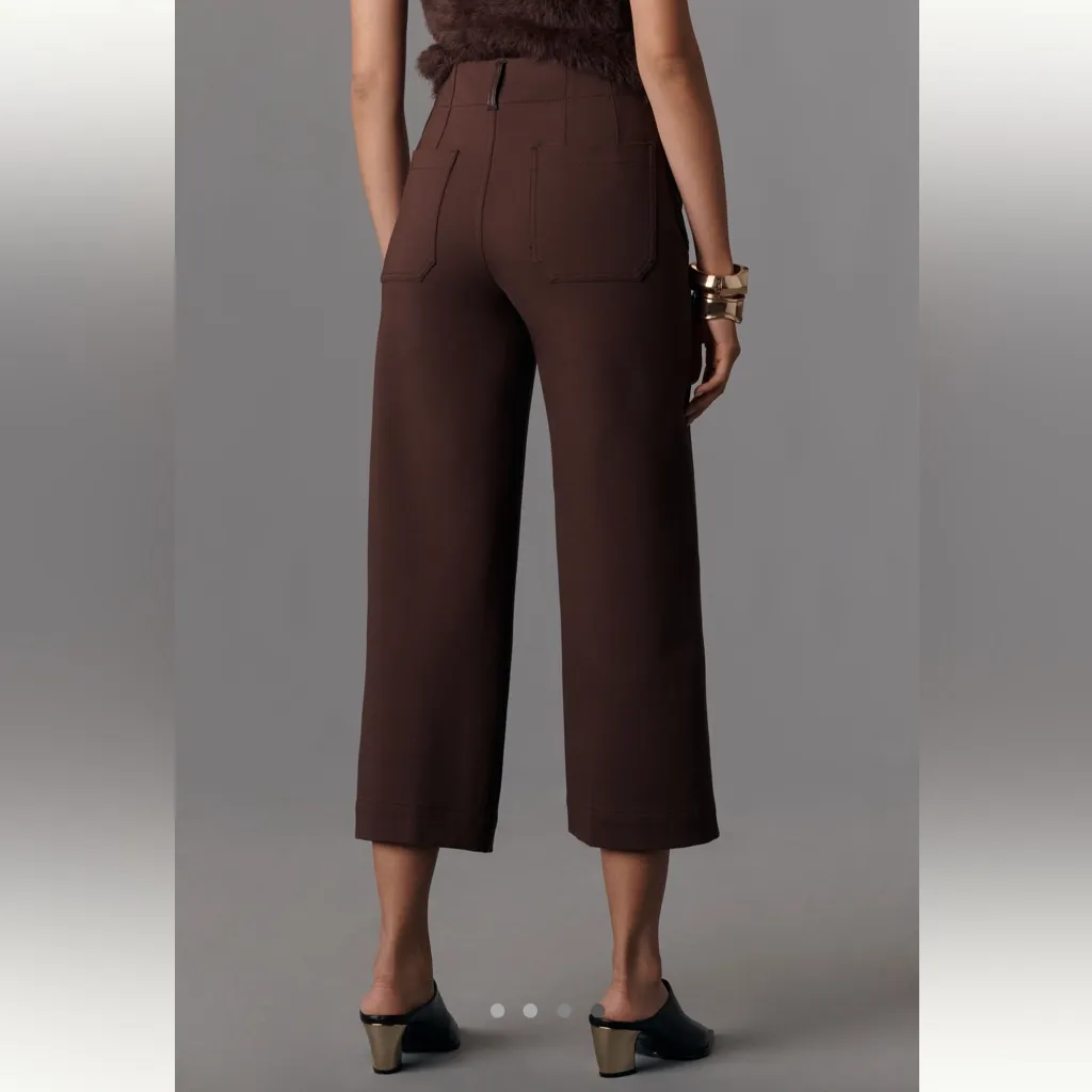 Anthropologie Maeve The Colette Cropped Wide-Leg Pants: Faux Leather Pocket - Image 4