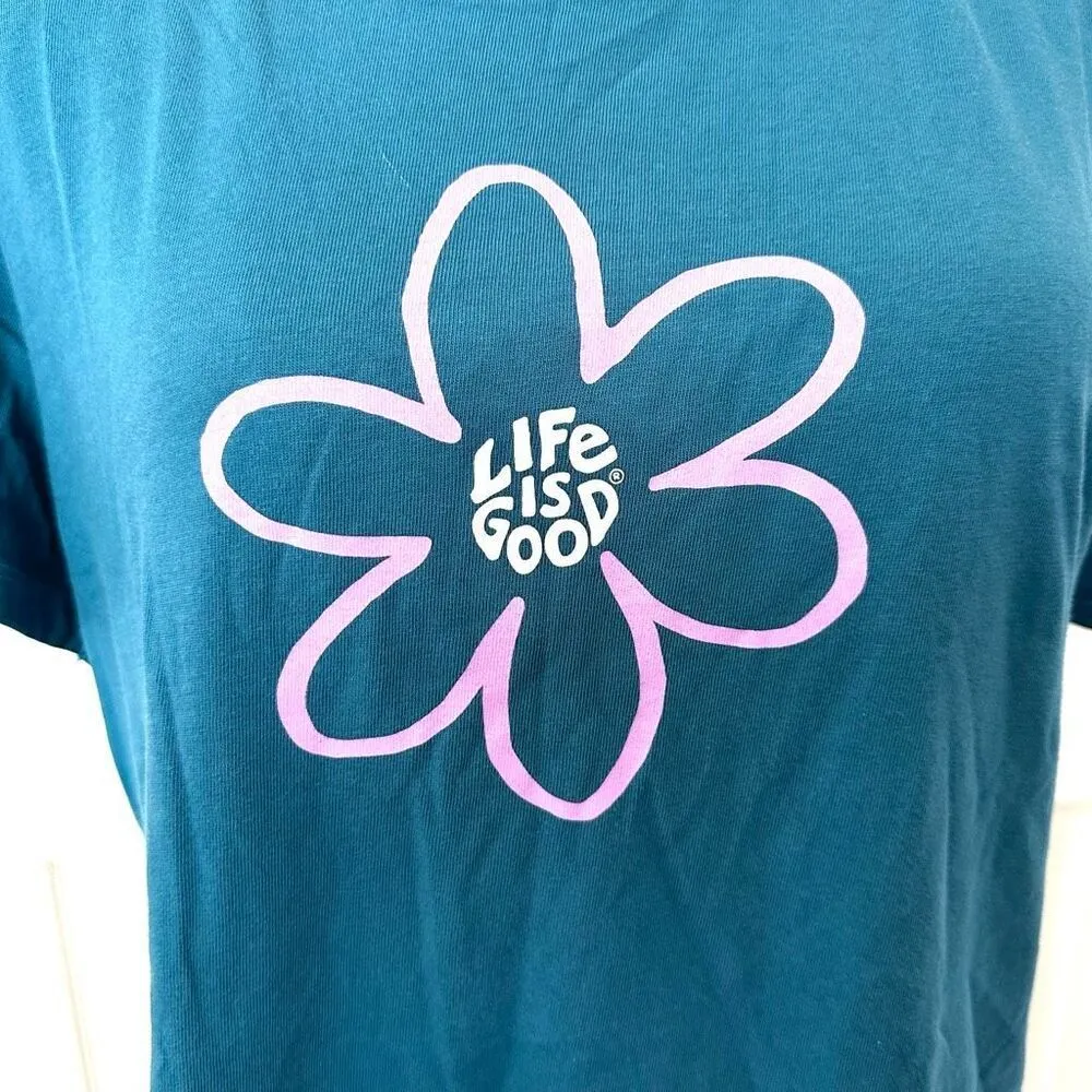 Life is Good blue pink flower graphic t shirt - Image 8