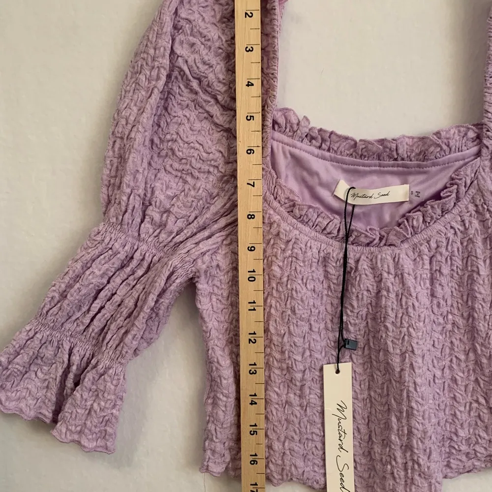 MUSTARD SEED Crinkle
Texture Puff Sleeve Crop Top Lavender Ladies Sz Small NWT - Image 7