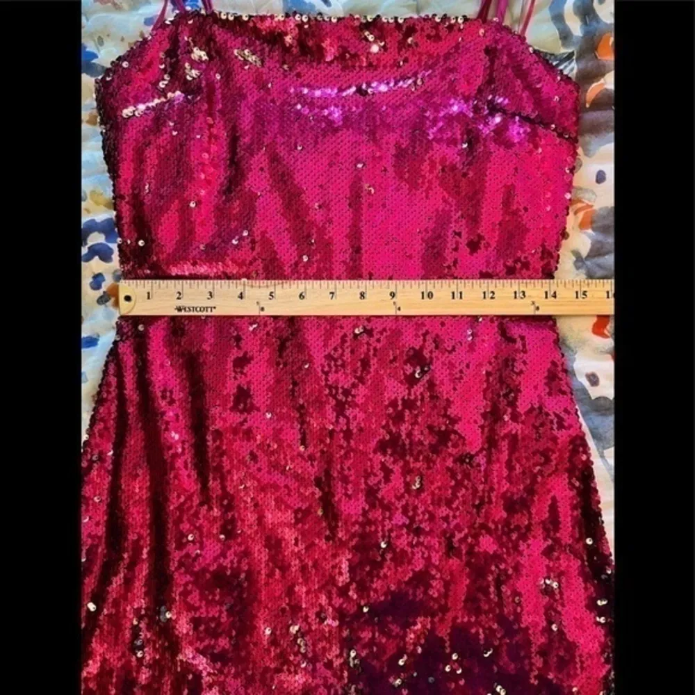 M Sequined Pink Silver Mini Slip Dress - Image 9