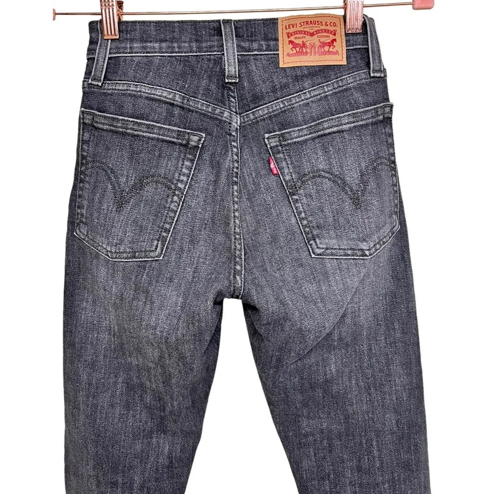 Levis Wedgie Skinny Jeans Button Fly Raw Hem Black Denim Women’s Size 24 - Image 4