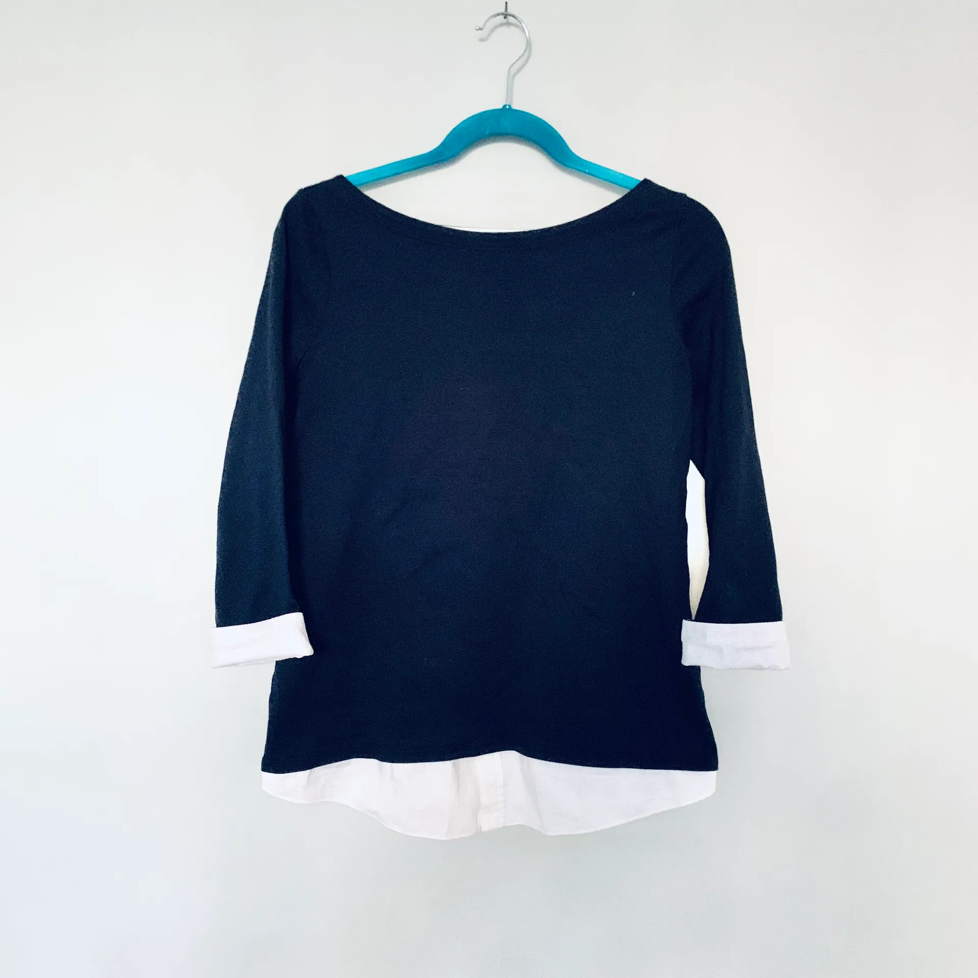 Navy Blue Pullover Sweater With Faux White Shirt - Image 5