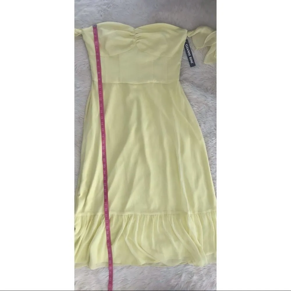 GIANNI BINI Off The Shoulder Midi Dress Yellow Sweetheart Neck A-Line Size 8 New - Image 14